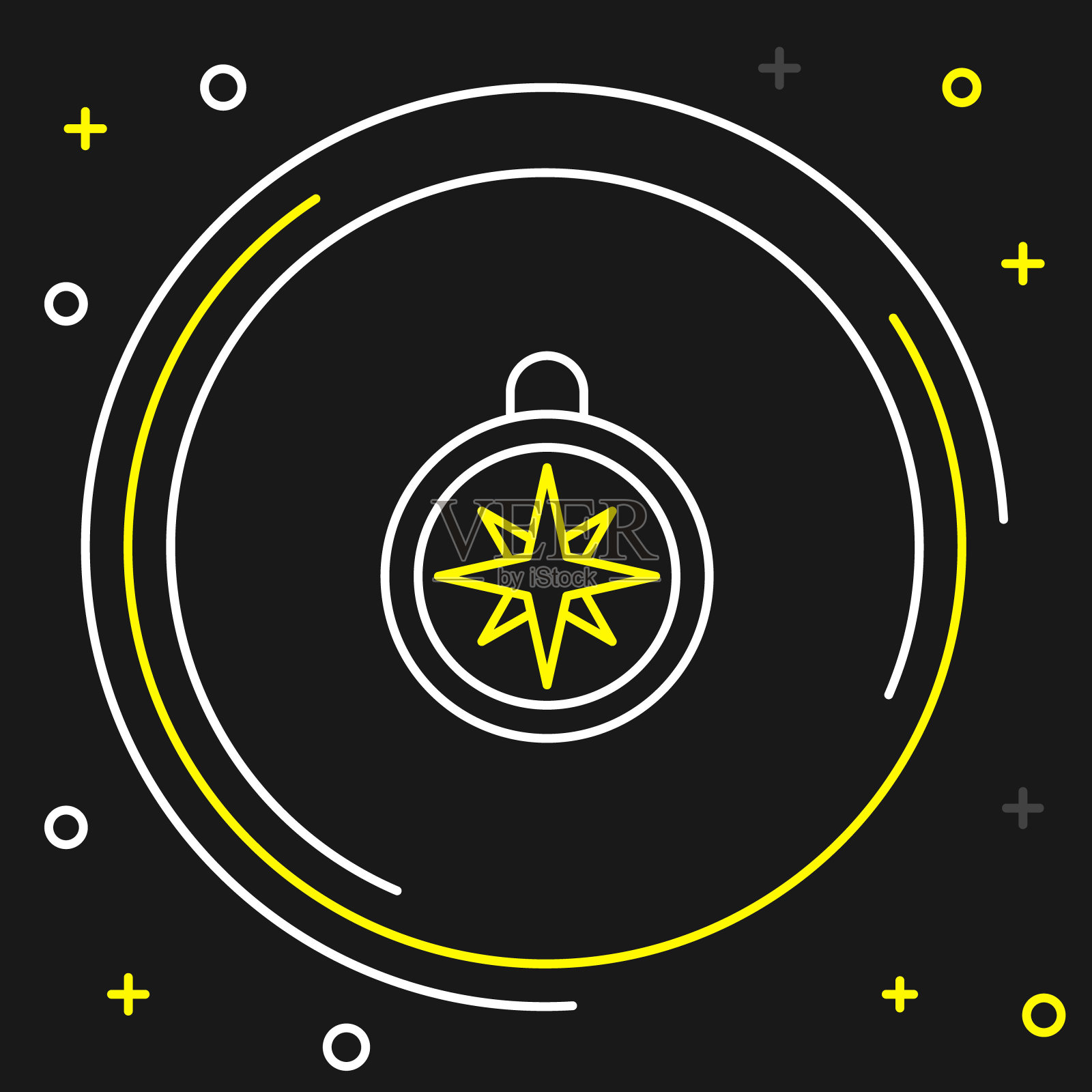 线罗盘图标孤立的黑色背景。winrose导航符号。风玫瑰星座。色彩缤纷的轮廓概念。向量插画图片素材