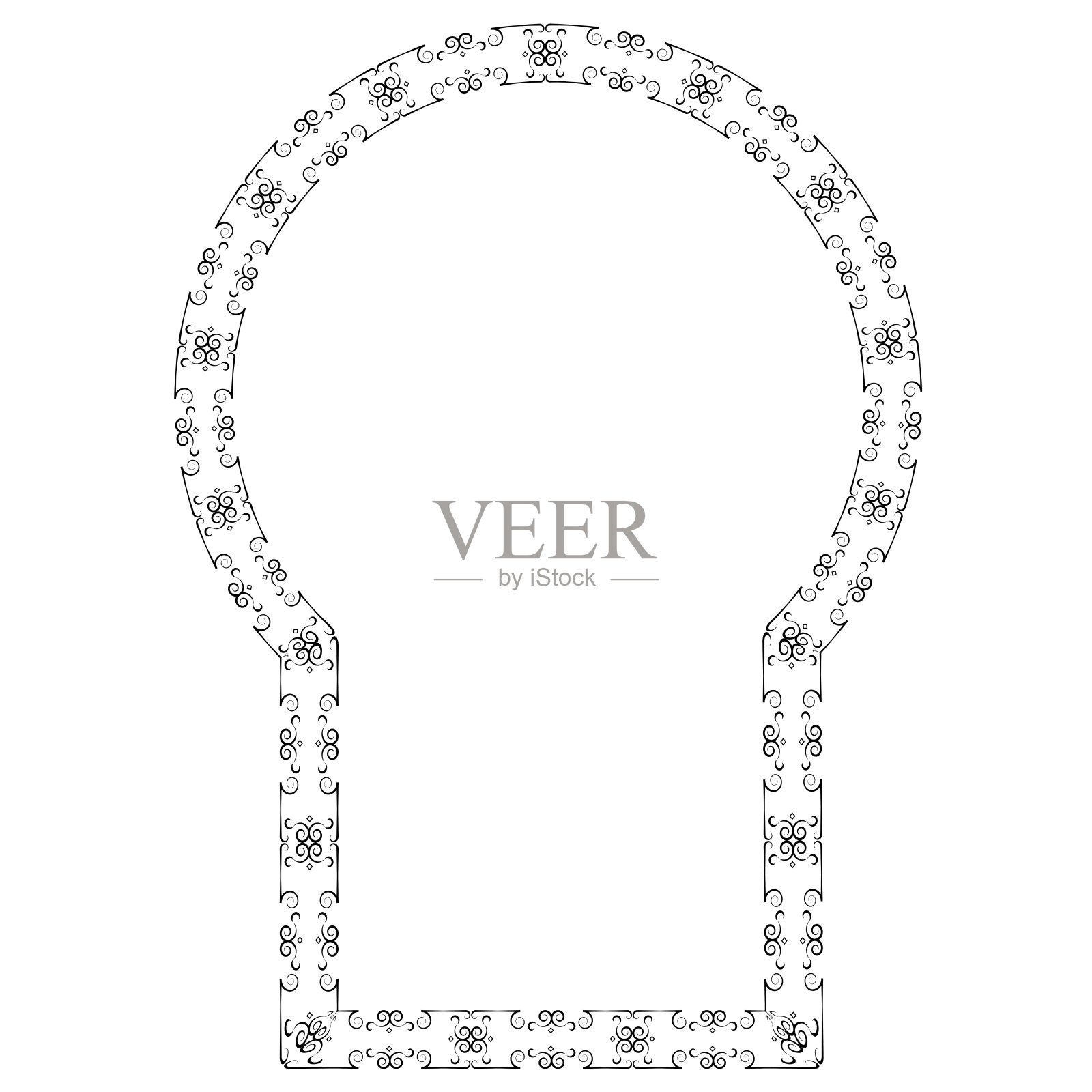 圆形马蹄拱门垂直框架拱门窗门复古框架花花环叶矢量花边框相框枝月桂植物剪影黑色元素装饰插画图片素材