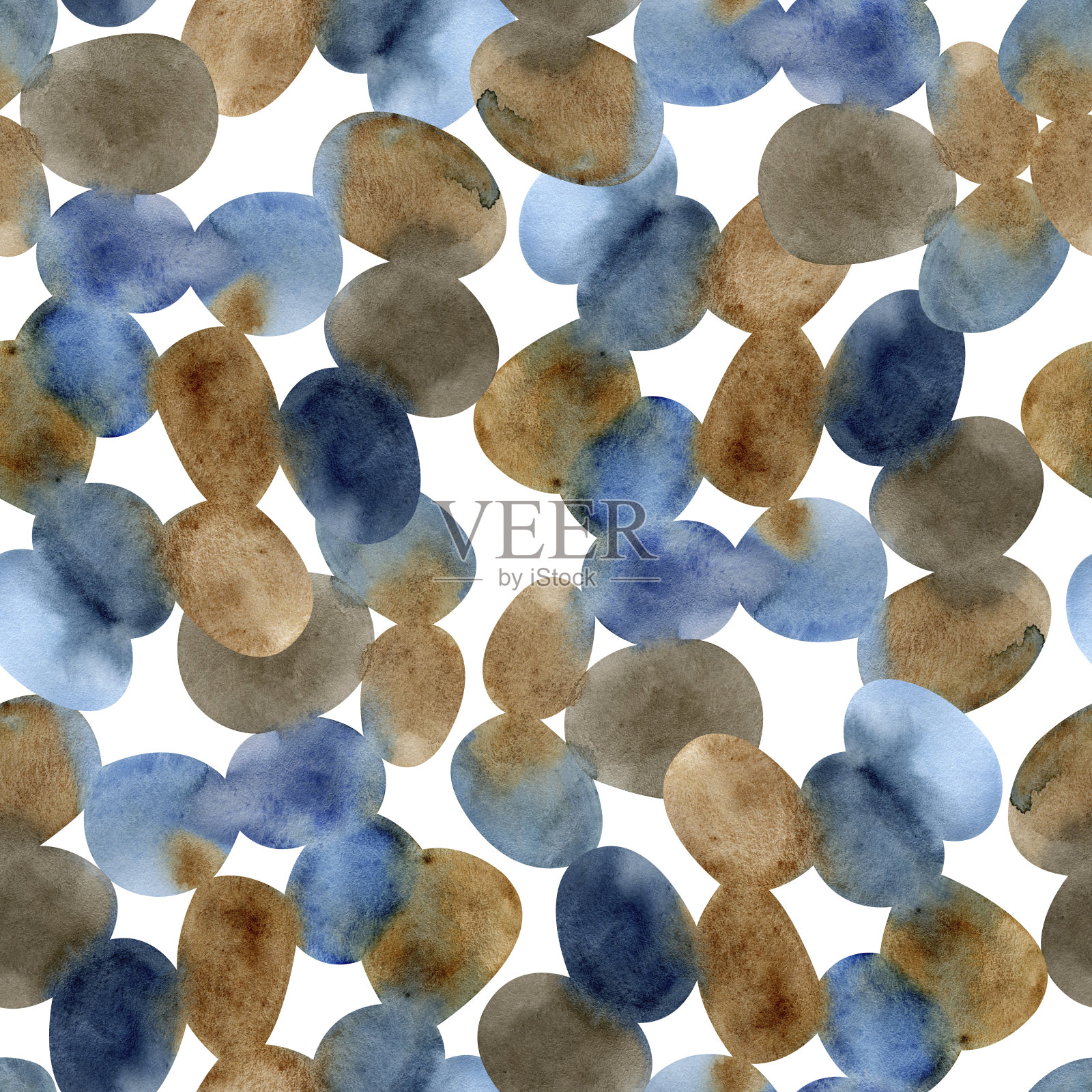 抽象水彩图案与污渍，蓝色和棕色。插画图片素材
