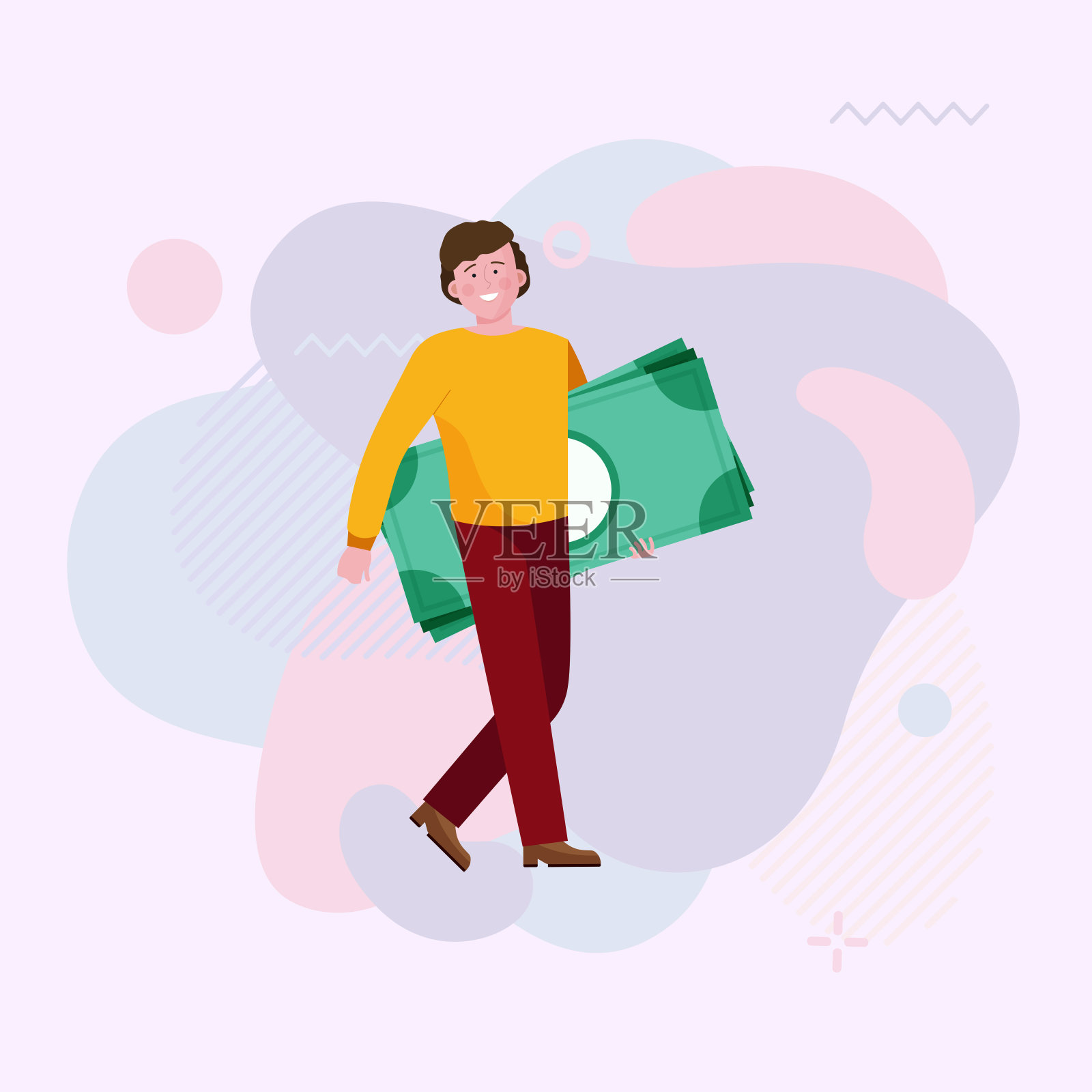 快乐的人赢得了现金奖插画图片素材