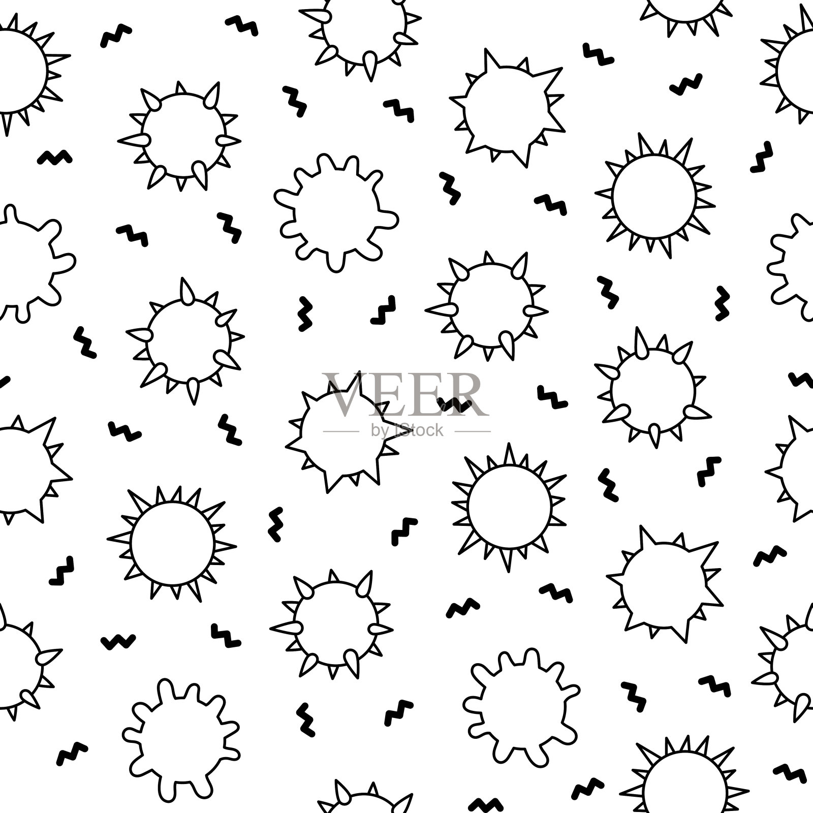 细菌、病毒、细菌、微生物和病原体。无缝模式。着色页面。医疗保健。手绘风格。矢量图。设计的饰品。插画图片素材