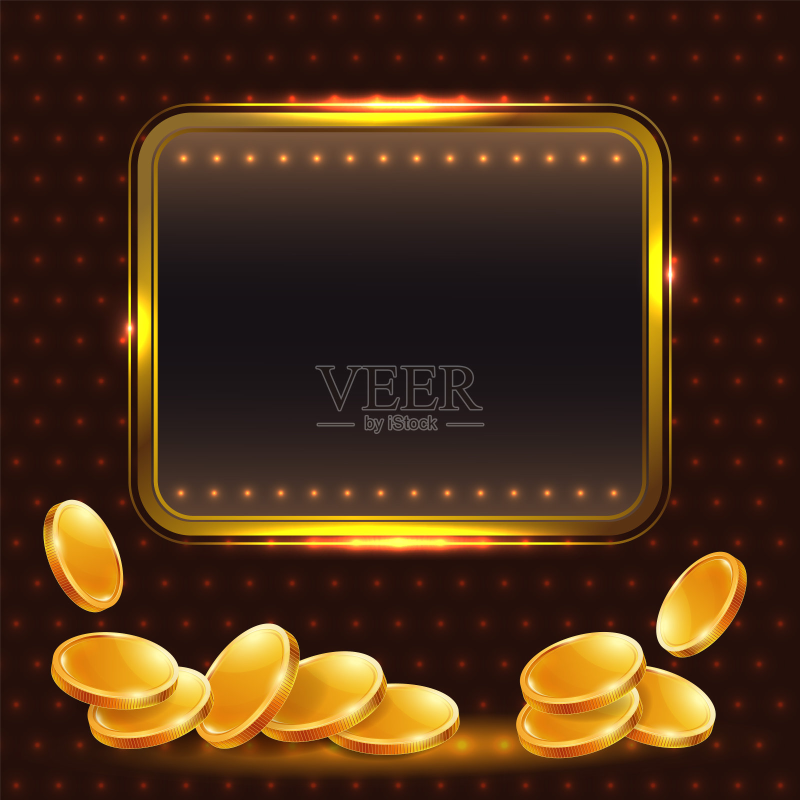 3d金币与发光的框架插画图片素材