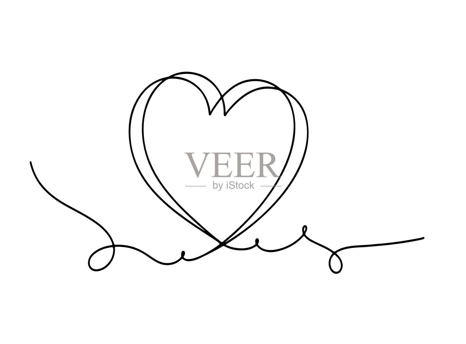心的连续线条手绘。涂鸦矢量插图插画图片素材