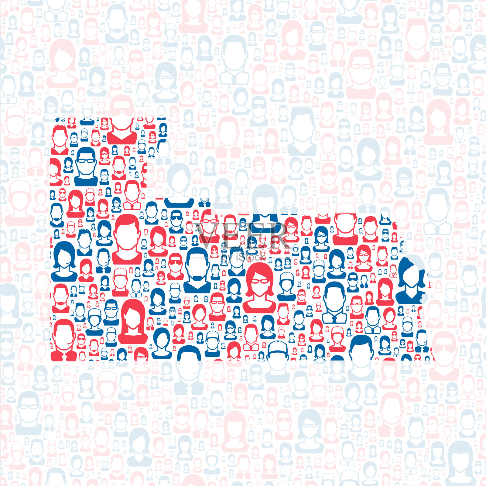 佛罗里达州奥兰治县。地图上有蓝色和红色的人插画图片素材