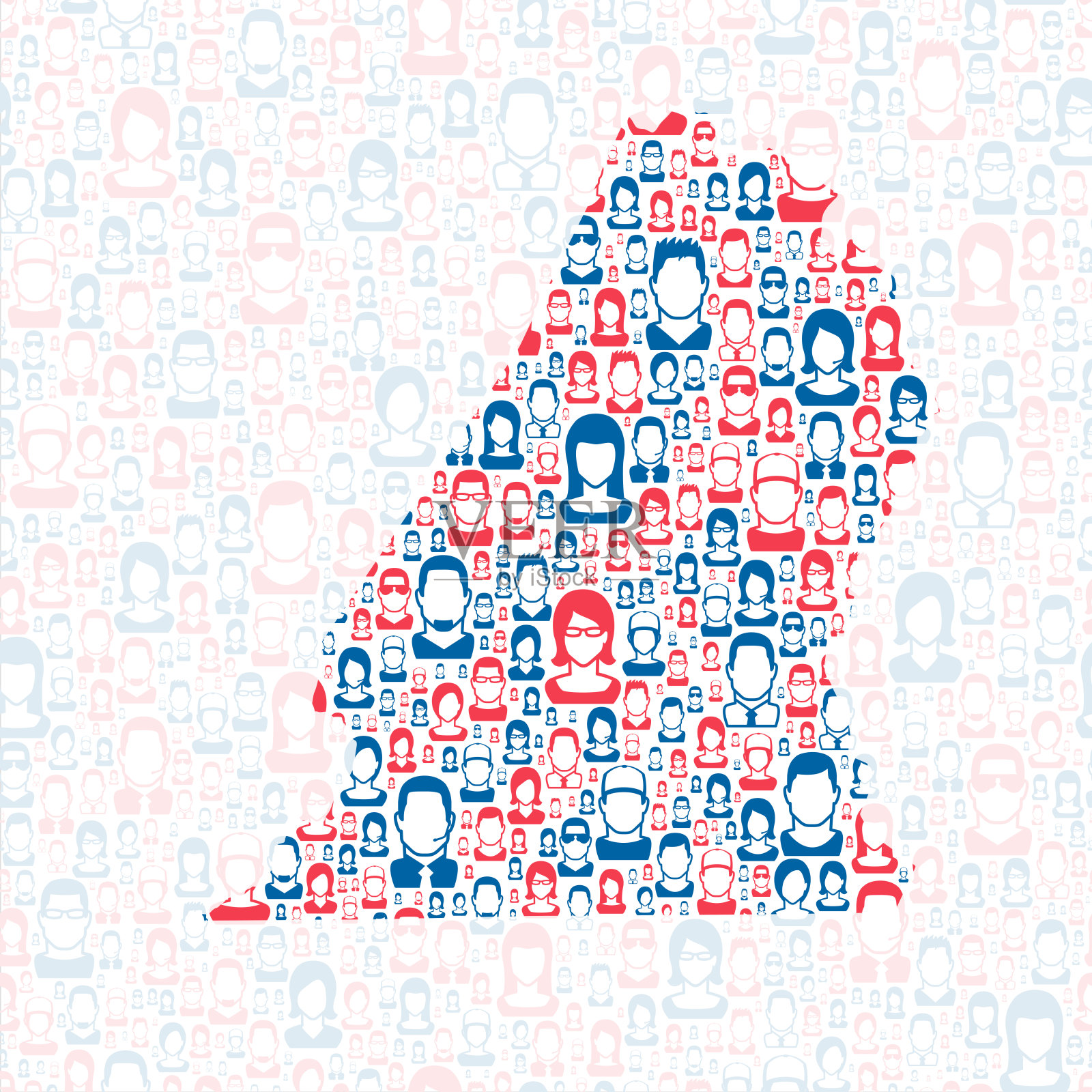 汉密尔顿县，田纳西州。地图上有蓝色和红色的人插画图片素材