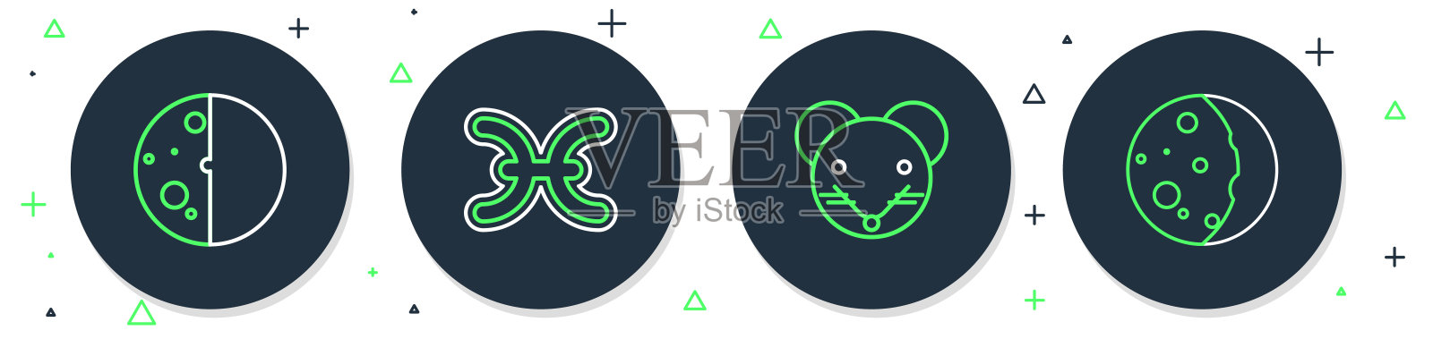 设线双鱼座，鼠，日食的太阳和图标。向量插画图片素材