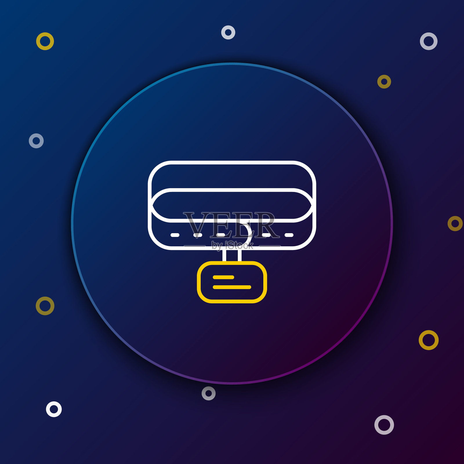 线领与名称标签图标隔离在蓝色背景。家畜的简单用品。猫狗护理。宠物连锁店。色彩缤纷的轮廓概念。向量插画图片素材