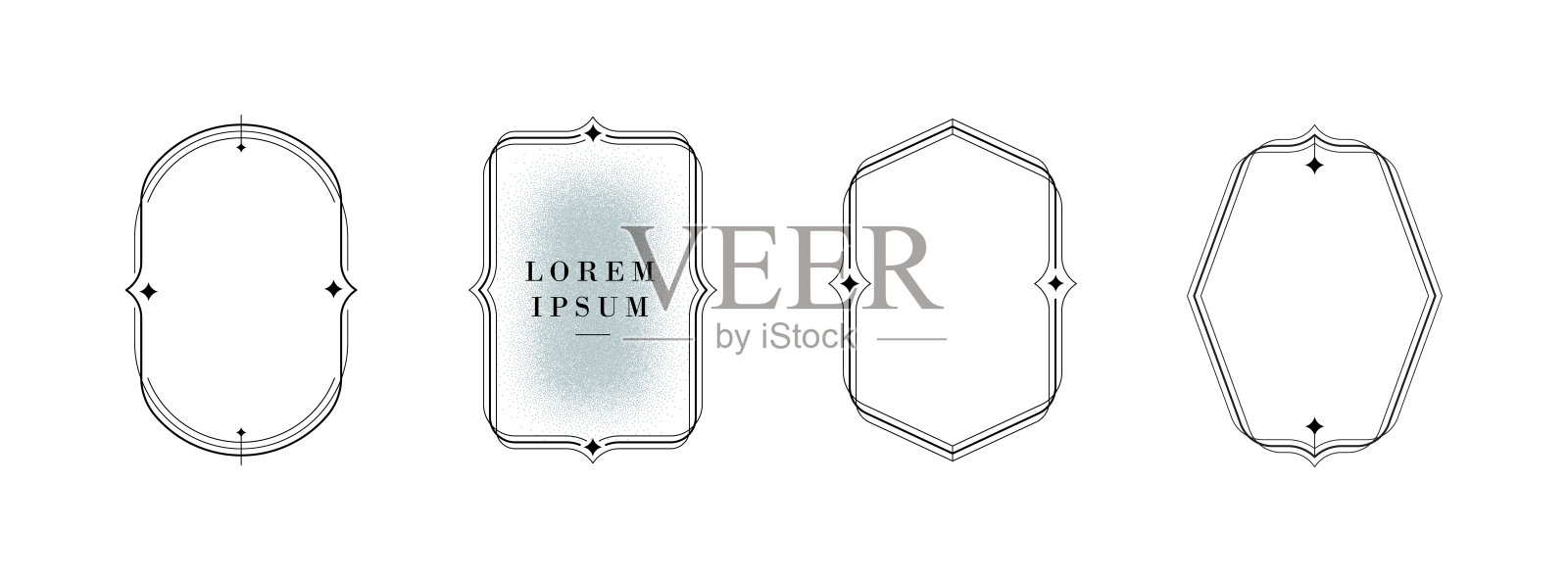 带闪光的最小线性框架集。美学模板的海报，贺卡，邀请。简单的图形设计元素。矢量插图。插画图片素材