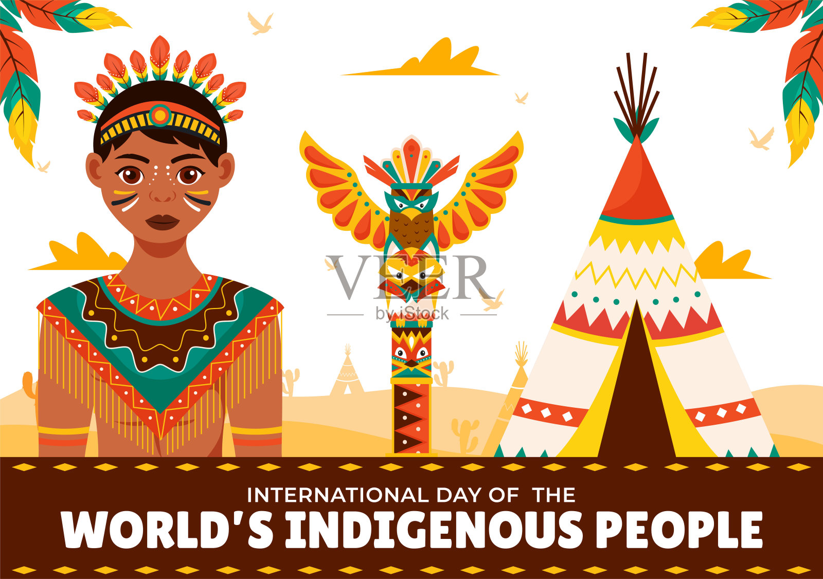 为8月9日世界土著人民日绘制矢量图，以提高认识和保护土著人民的权利，背景为平面插画图片素材