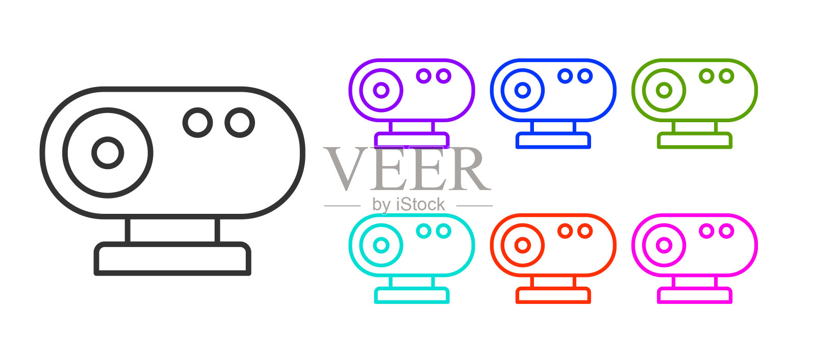 黑线网络摄像头图标孤立在白色背景。摄像头聊天。摄像头图标。设置图标彩色。向量插画图片素材