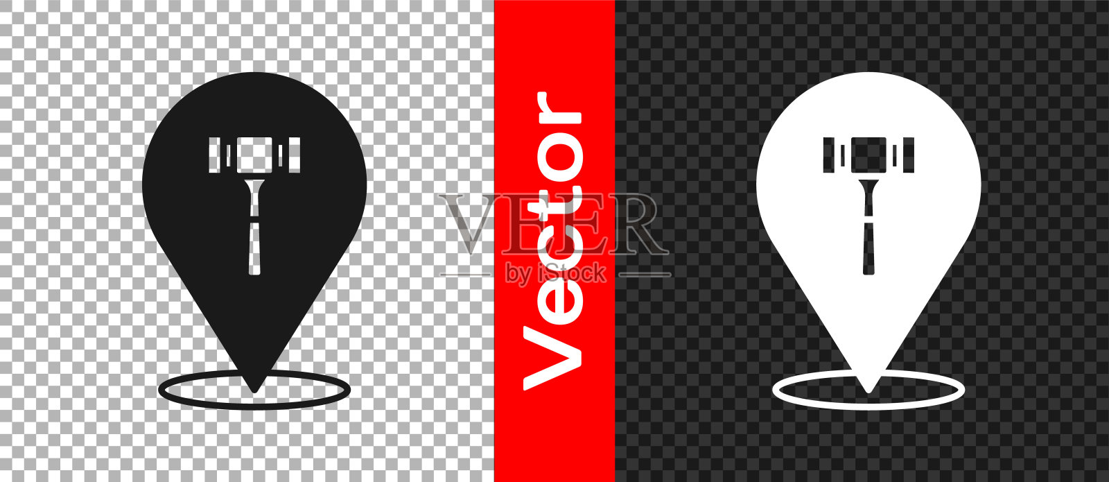 黑色拍卖槌图标，法官或拍卖师的木槌矢量图插画图片素材