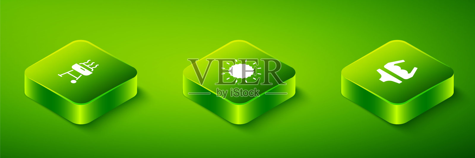 设置等距太阳，泳衣和烧烤图标。向量插画图片素材