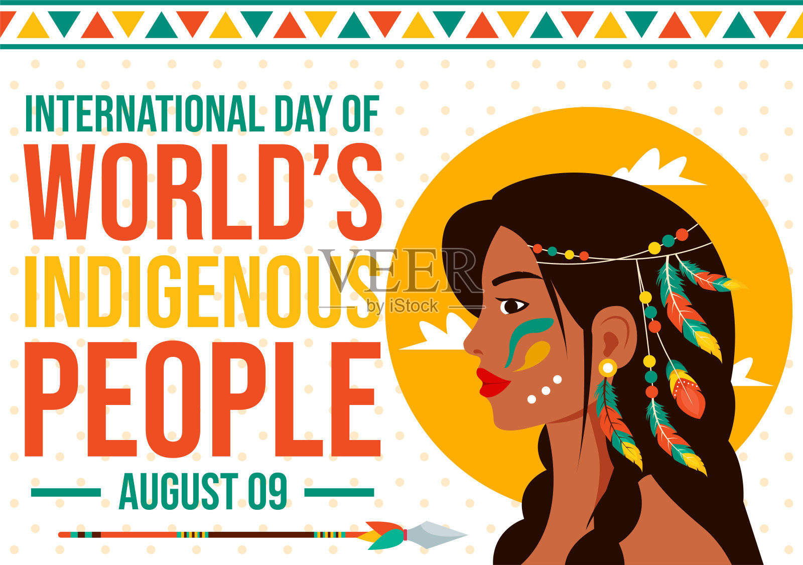为8月9日世界土著人民日绘制矢量图，以提高认识和保护土著人民的权利，背景为平面插画图片素材