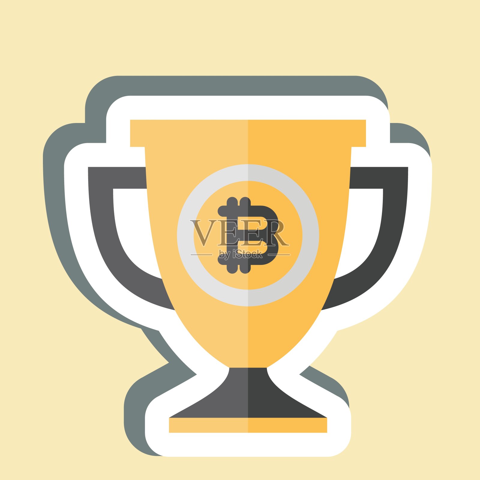 贴纸比特币奖杯。与密码有关的符号。简单的设计说明插画图片素材