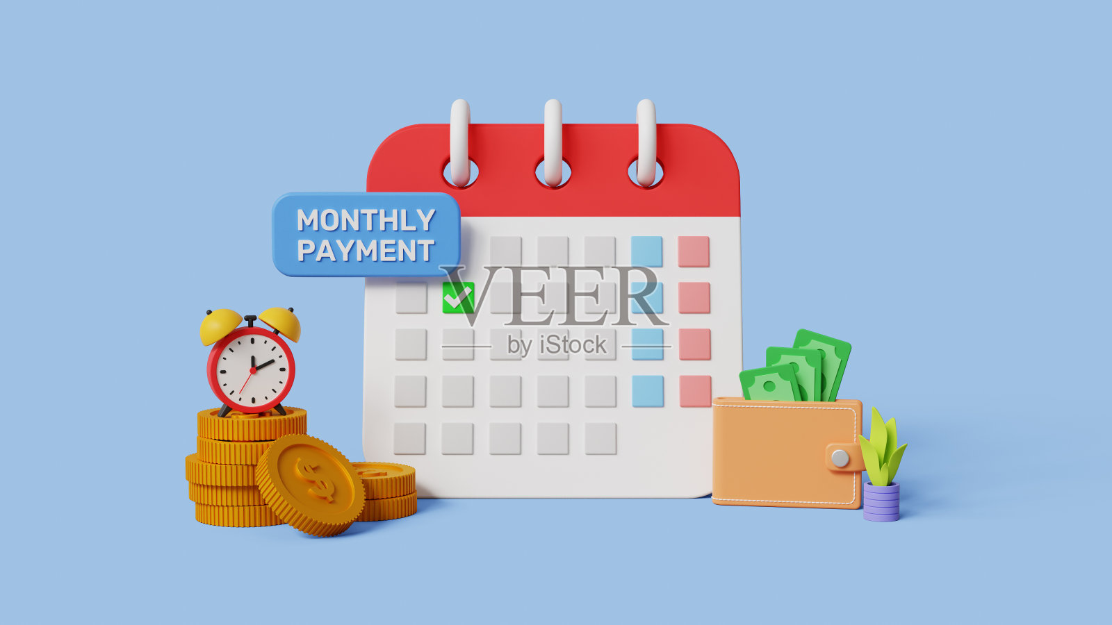 订阅付款，按月付款日期的概念。纳税日期或每月订阅付款3d说明照片摄影图片