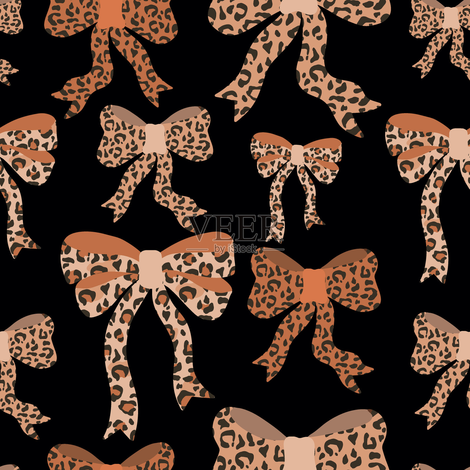 丝带蝴蝶结与豹皮纹理。插画图片素材