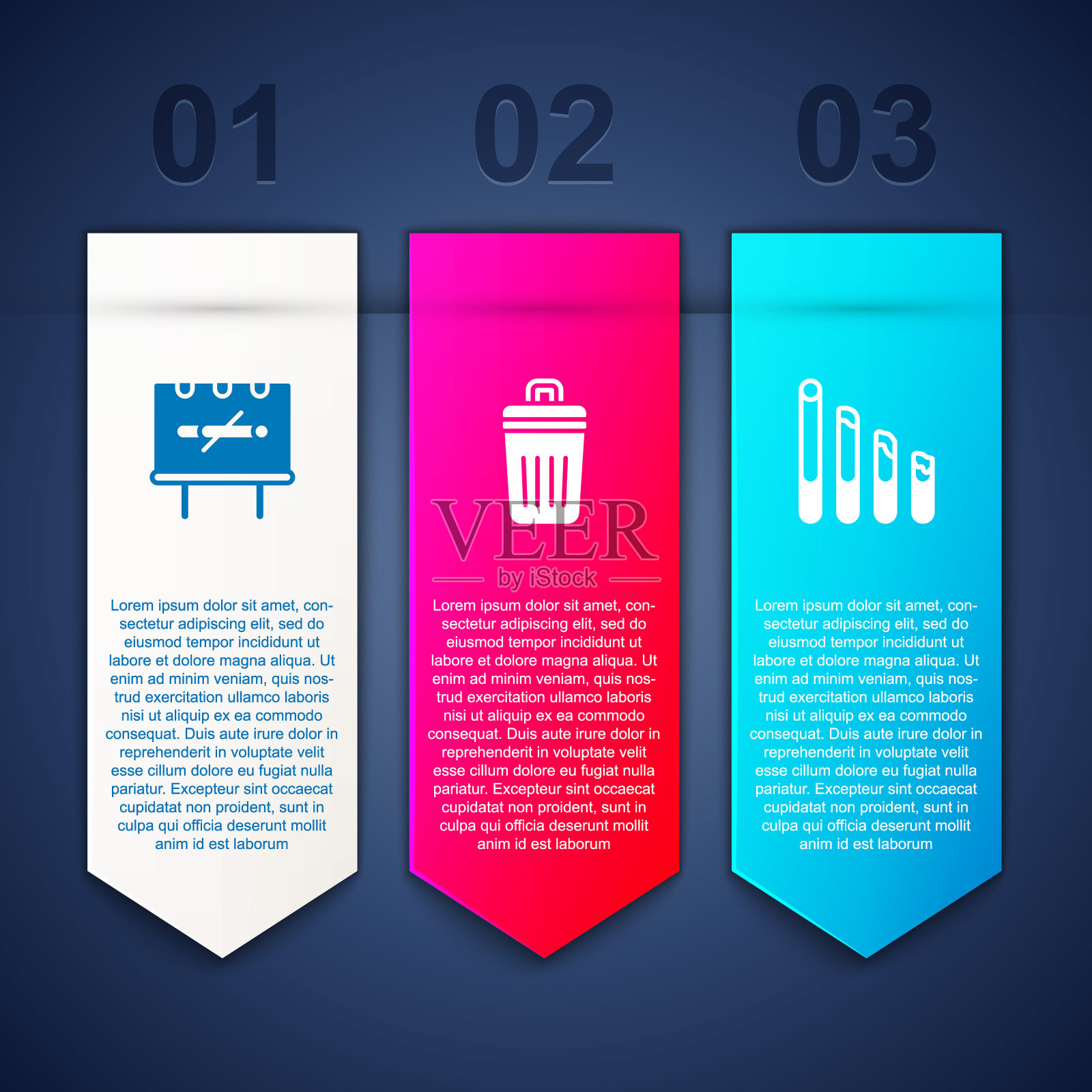 设置禁止吸烟、垃圾桶和吸烟。业务信息图表模板。向量插画图片素材