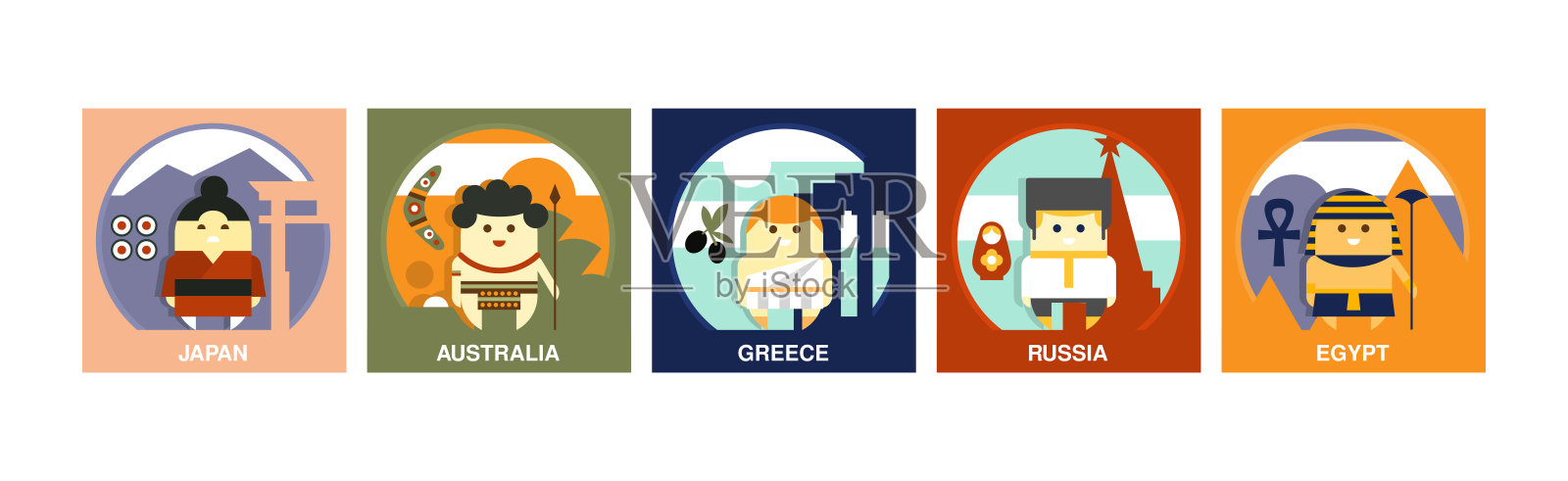 不同国家的公民图标与有趣的人在传统服装矢量集插画图片素材