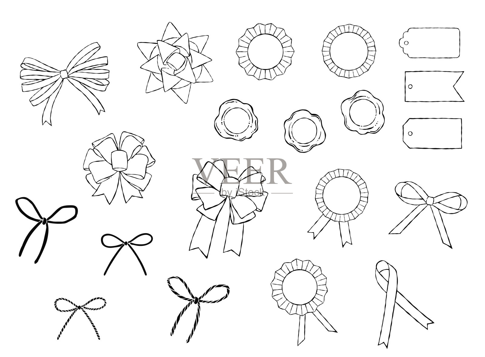 手绘线艺术插图礼品包装丝带插画图片素材