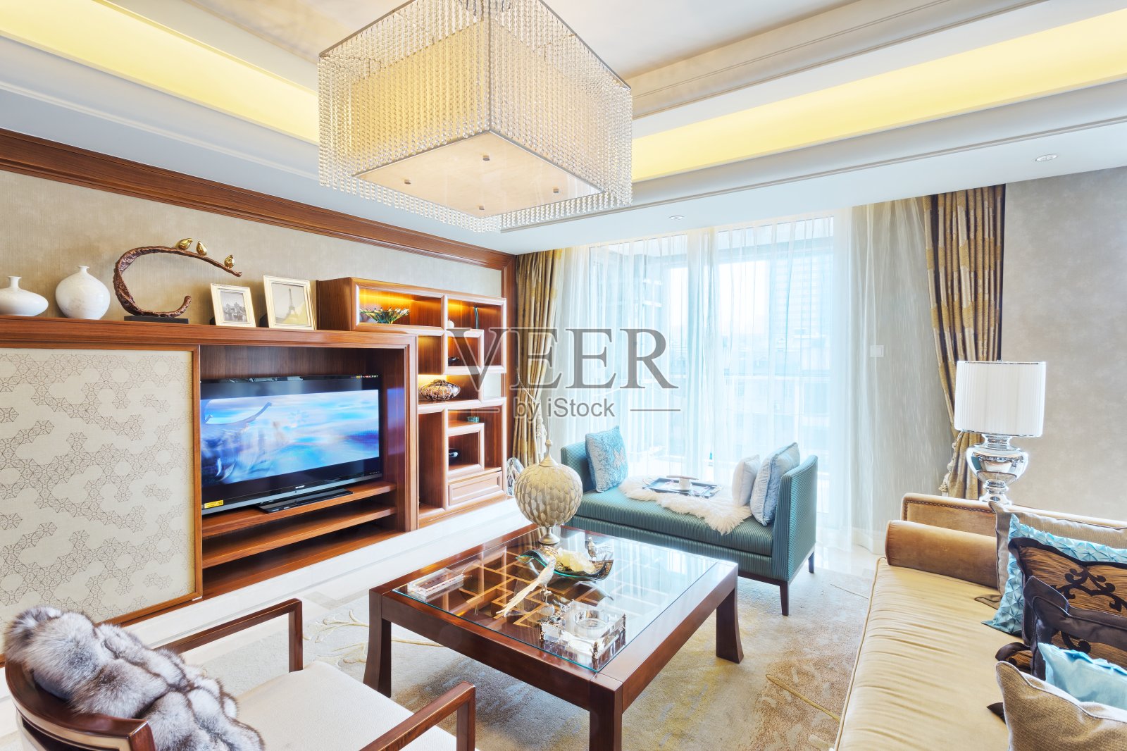 现代简奢起居室客厅照片摄影图片