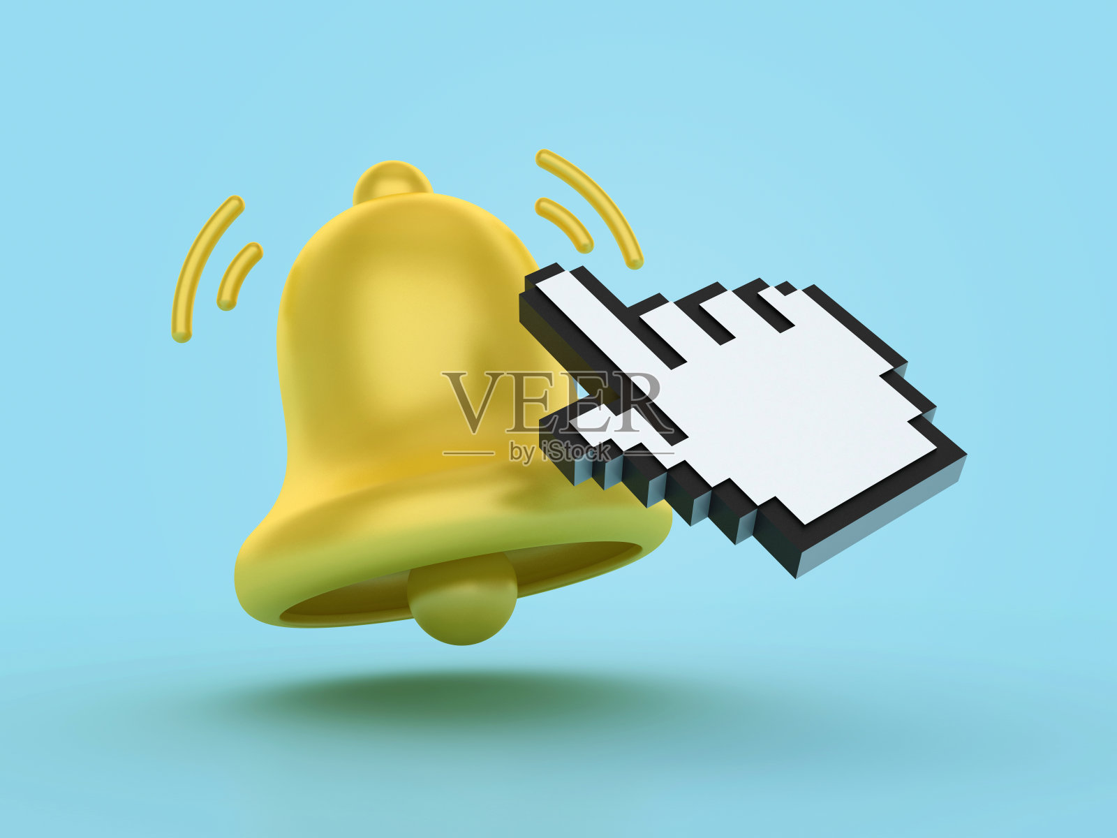 带有电脑手光标的通知铃声照片摄影图片