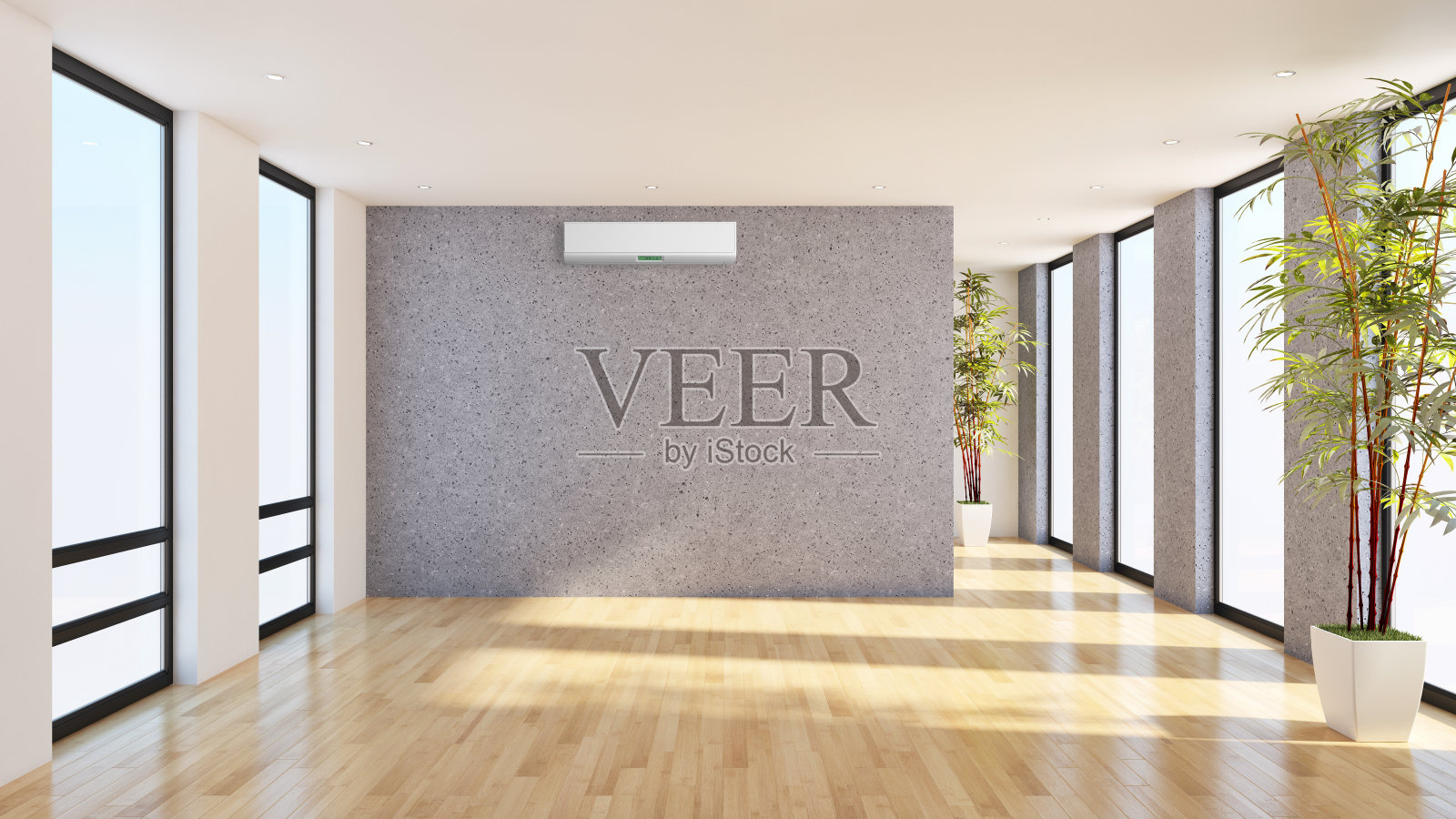 现代明亮的室内空间与空调和遥控器插图3D渲染照片摄影图片