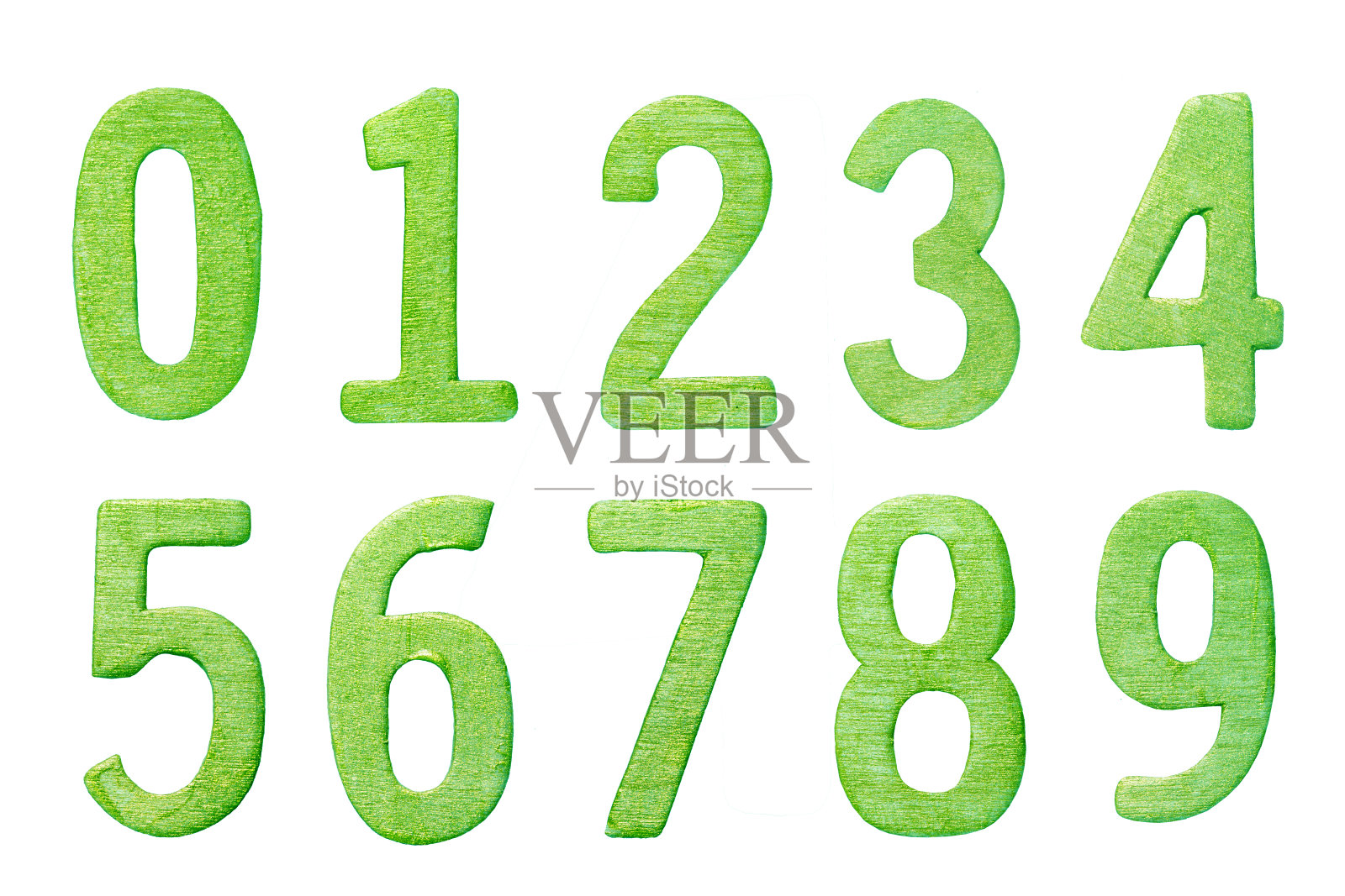 绿色数字0-9孤立在白色背景上照片摄影图片