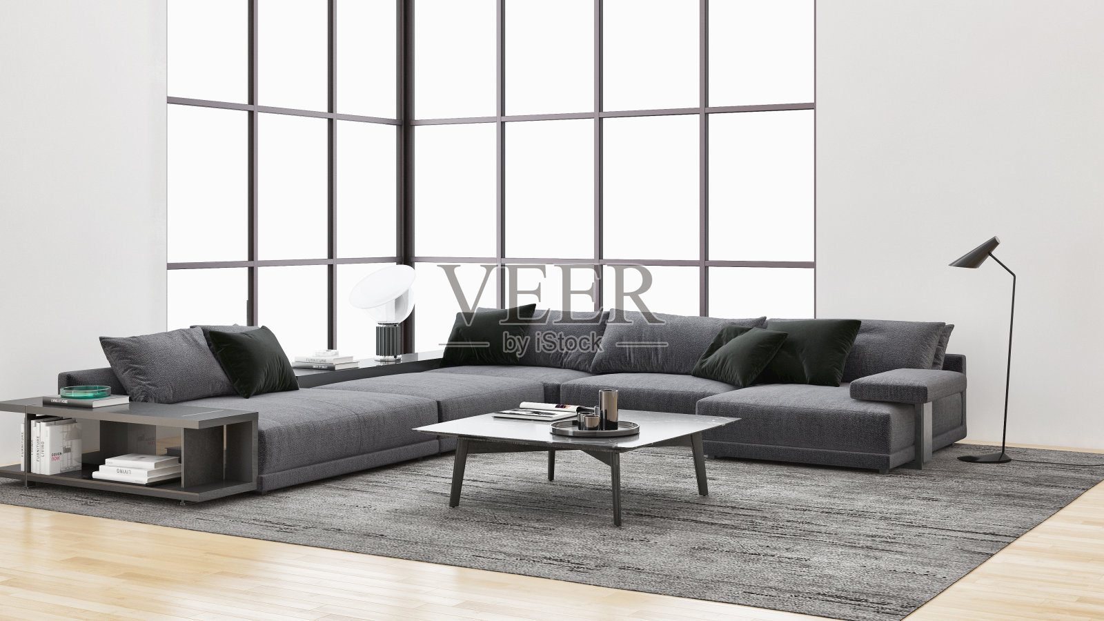 大型豪华现代明亮内饰客厅模型插图3D渲染图像照片摄影图片