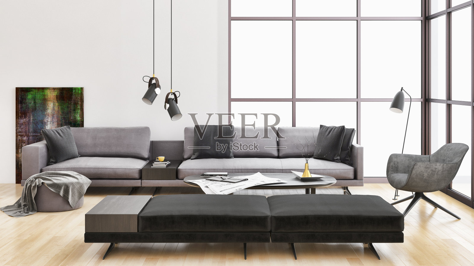 大型豪华现代明亮内饰客厅模型插图3D渲染图像照片摄影图片