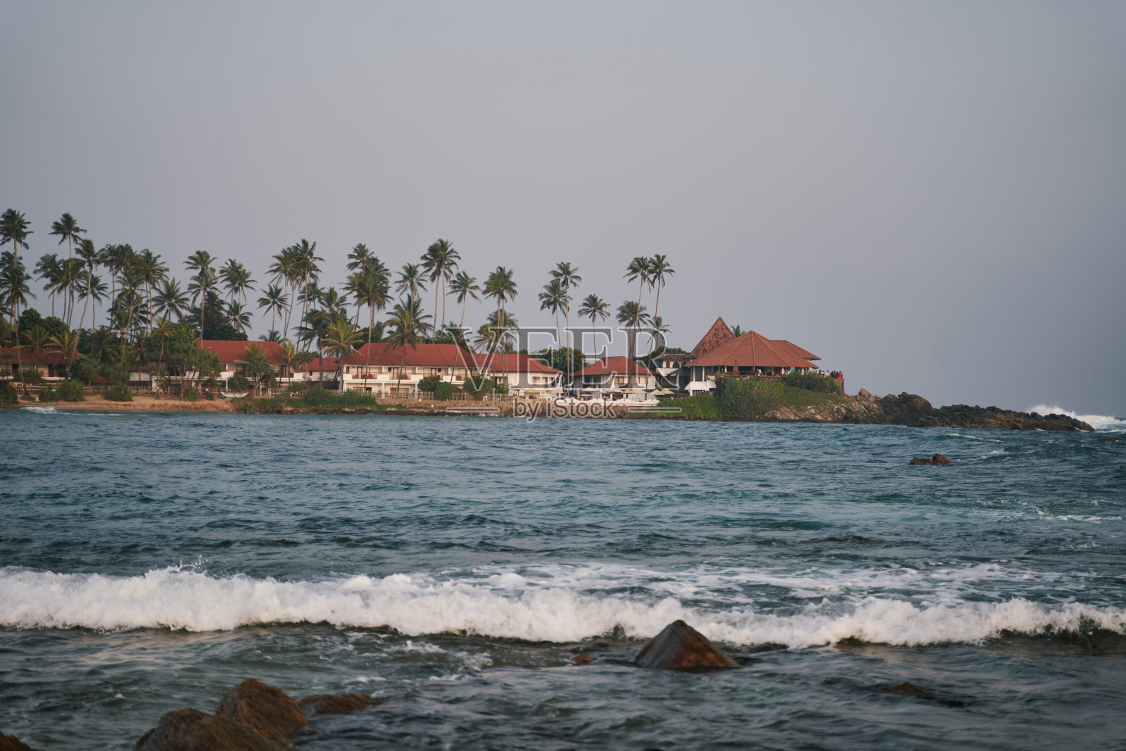 斯里兰卡的海边有别墅和棕榈树照片摄影图片