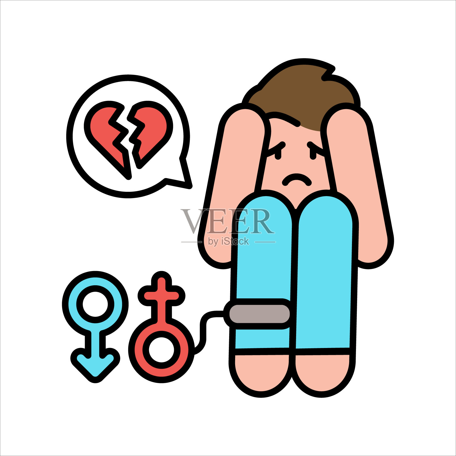 性心理障碍线性彩色图标，网页标志插画图片素材