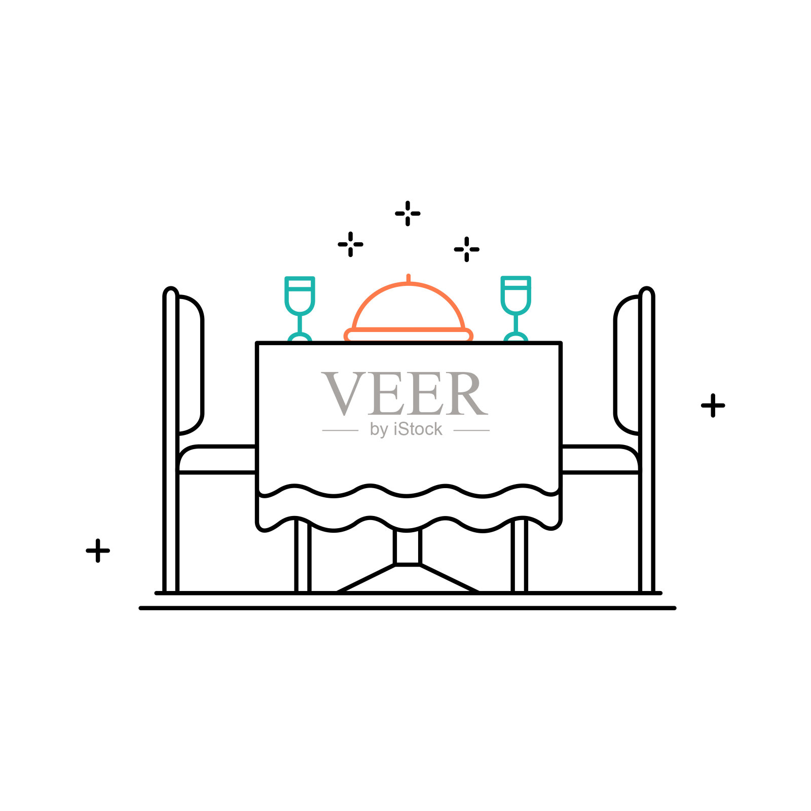 餐厅餐桌，餐厅，晚餐，餐桌，美食，食品服务，外出就餐，用餐时间，用餐体验矢量图标设计插画图片素材