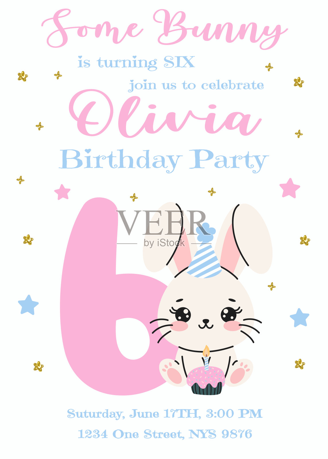 生日邀请卡设计与数字和兔子插画图片素材