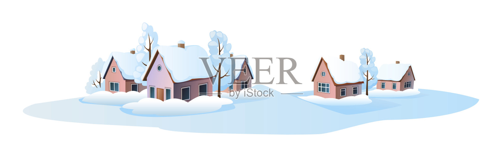 房屋覆盖着新鲜的雪2D卡通对象场景插画图片素材