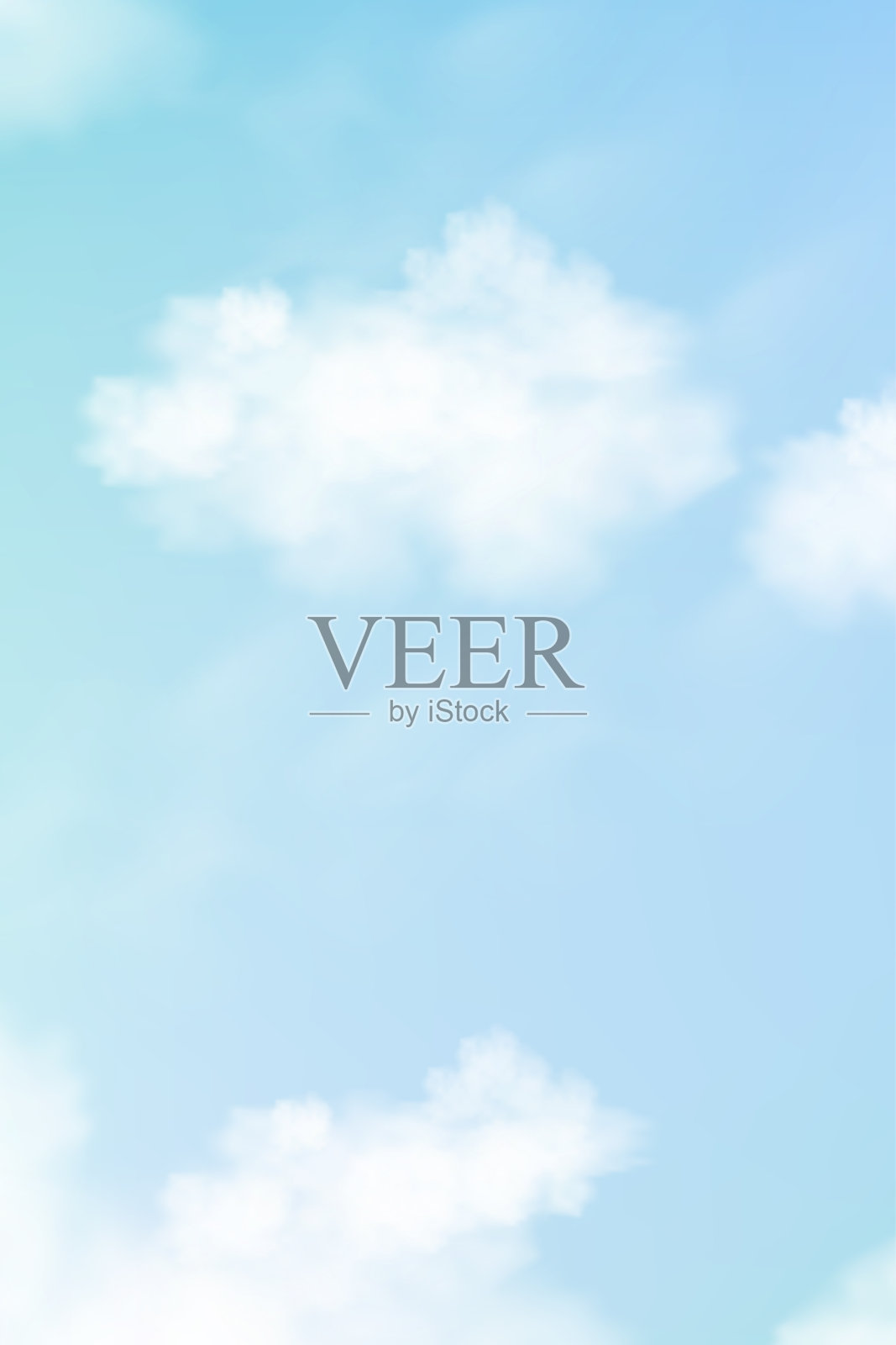 天空蓝色与云的背景，垂直矢量卡通3D天空多云高层云与白天的光在冬天，插图横幅为春天，夏天春天在早晨。自然景观插画图片素材