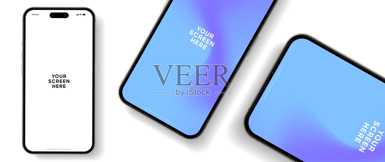 逼真的智能手机模型。手机矢量与孤立的白色背景。设备前视图。带有阴影的3D手机。逼真，高质量的智能手机模型的ui ux演示。插画图片素材