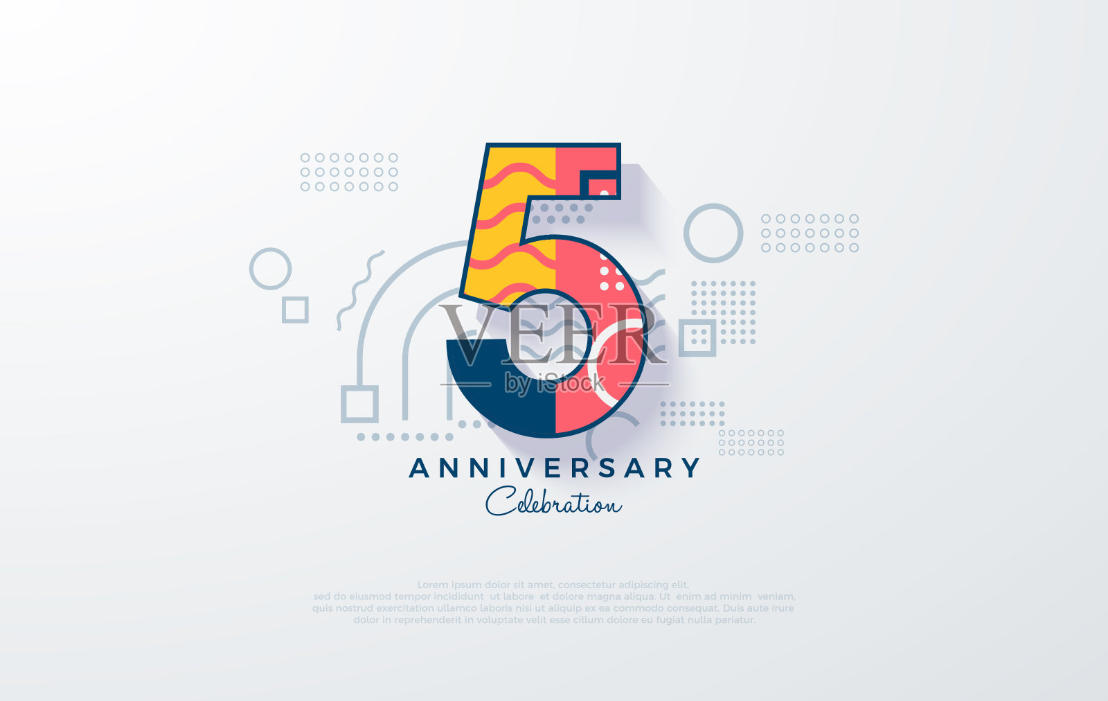 五颜六色的五周年纪念设计。现代和干净的数字插图。周年庆典的高级设计。插画图片素材