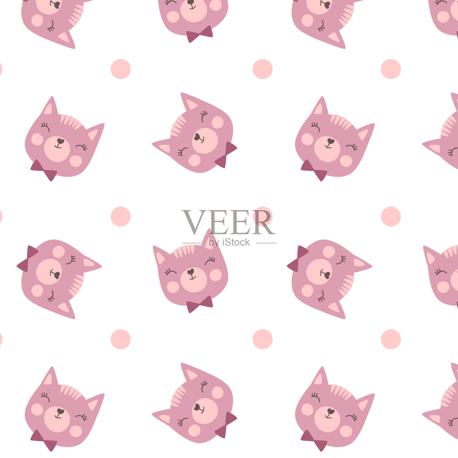 儿童与猫的可爱背景。孩子们可爱的图案和有趣的猫。无缝矢量插图在平面风格。插画图片素材