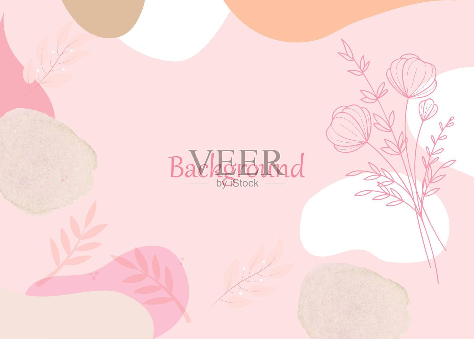 单线手绘花叶。矢量自然背景。插画图片素材