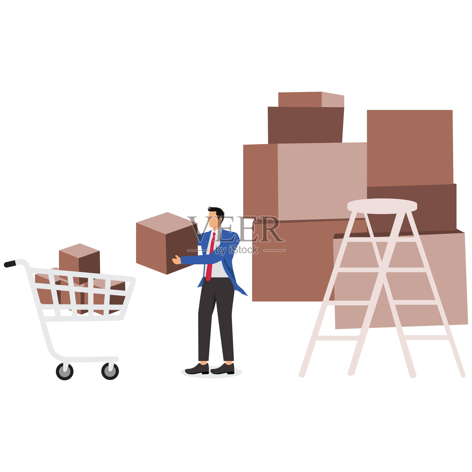 原材料库存采购，库存管理与商品需求和库存供应计划，商家将原材料作为生产需要的物资放入购物车插画图片素材