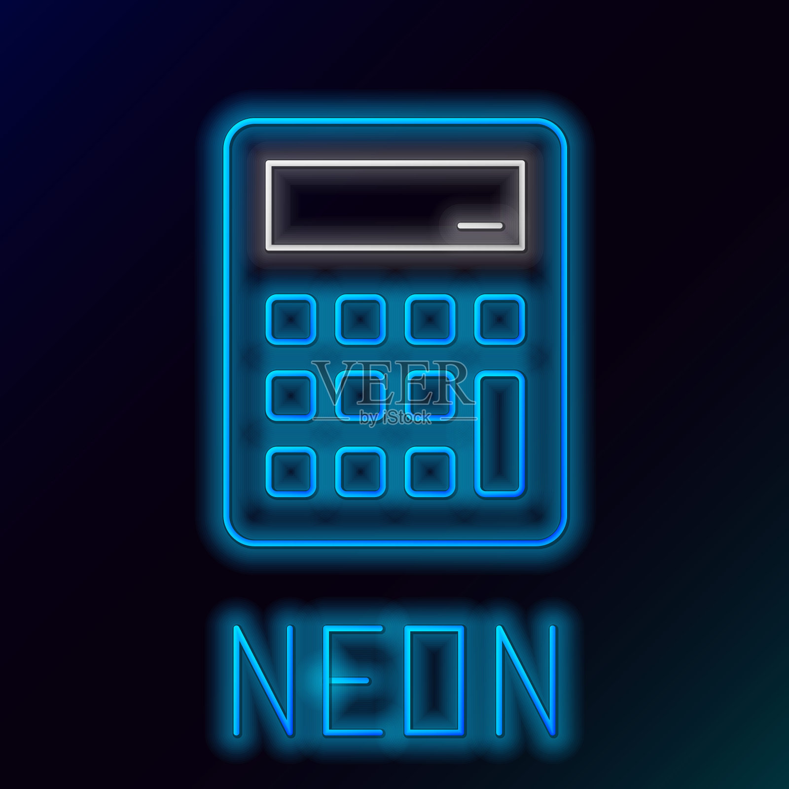 发光的霓虹灯线计算器图标孤立的黑色背景。会计的象征。商业计算、数学教育和金融。色彩缤纷的轮廓概念。向量插画图片素材