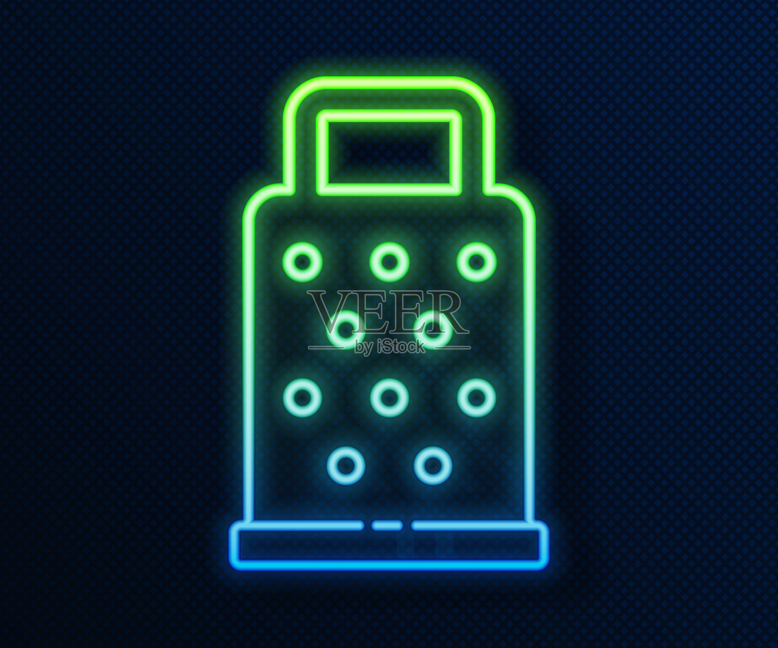 发光的霓虹线Grater图标孤立的蓝色背景。厨房的象征。烹饪用具。餐具的迹象。向量插画图片素材