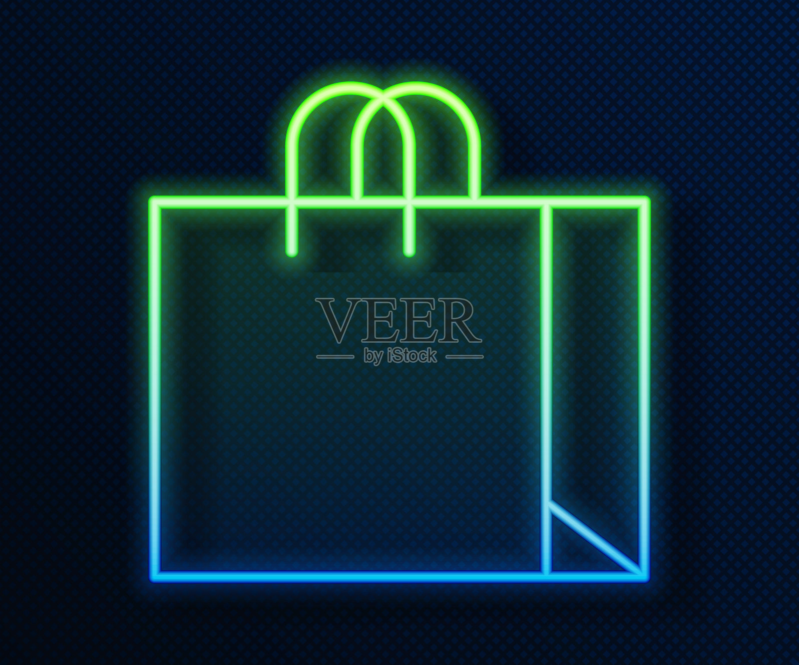 发光的霓虹灯线购物袋珠宝图标孤立的蓝色背景。向量插画图片素材