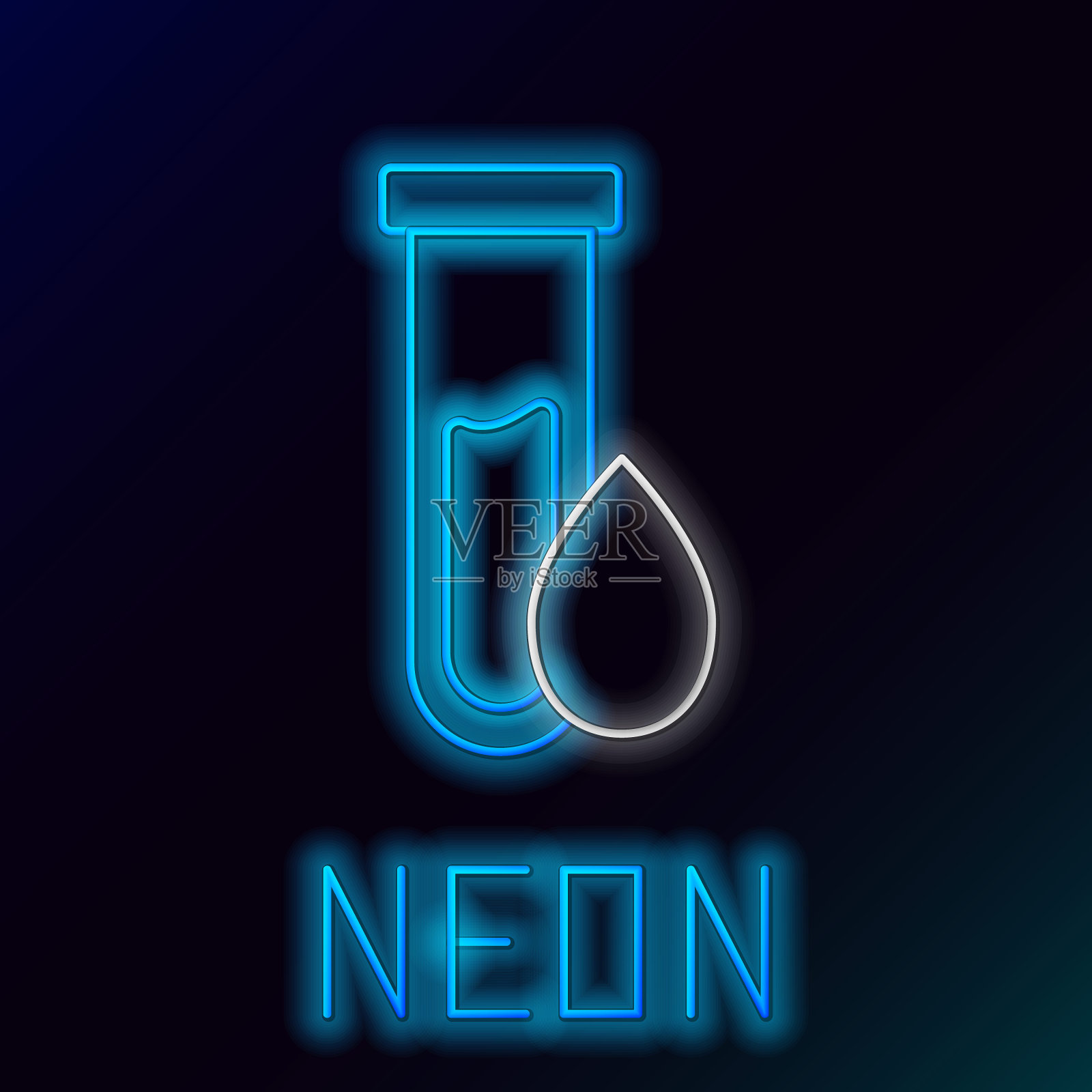 发光的霓虹灯线石油汽油试管图标孤立的黑色背景。色彩缤纷的轮廓概念。向量插画图片素材