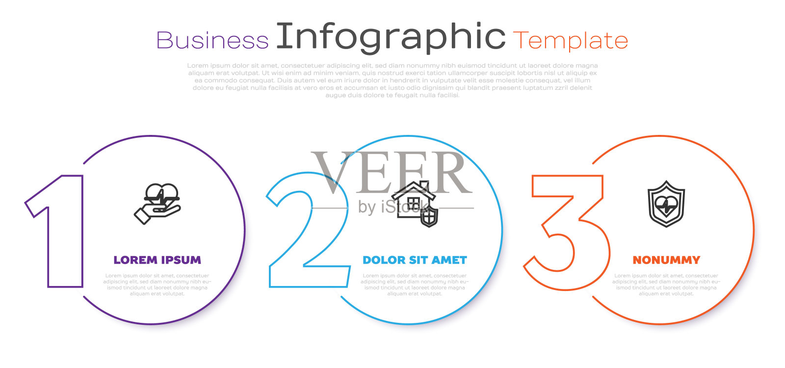 设好线，手里有人寿保险，房子有盾牌，还有。业务信息图表模板。向量插画图片素材