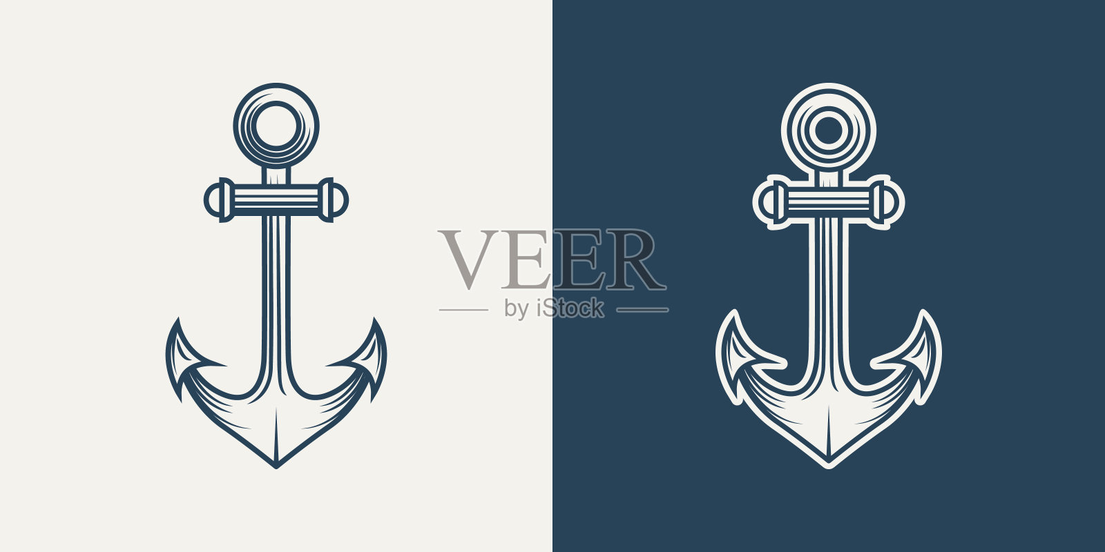 向量锚。锚剪影图标集。用大纲锚定。锚设计模板。矢量图插画图片素材