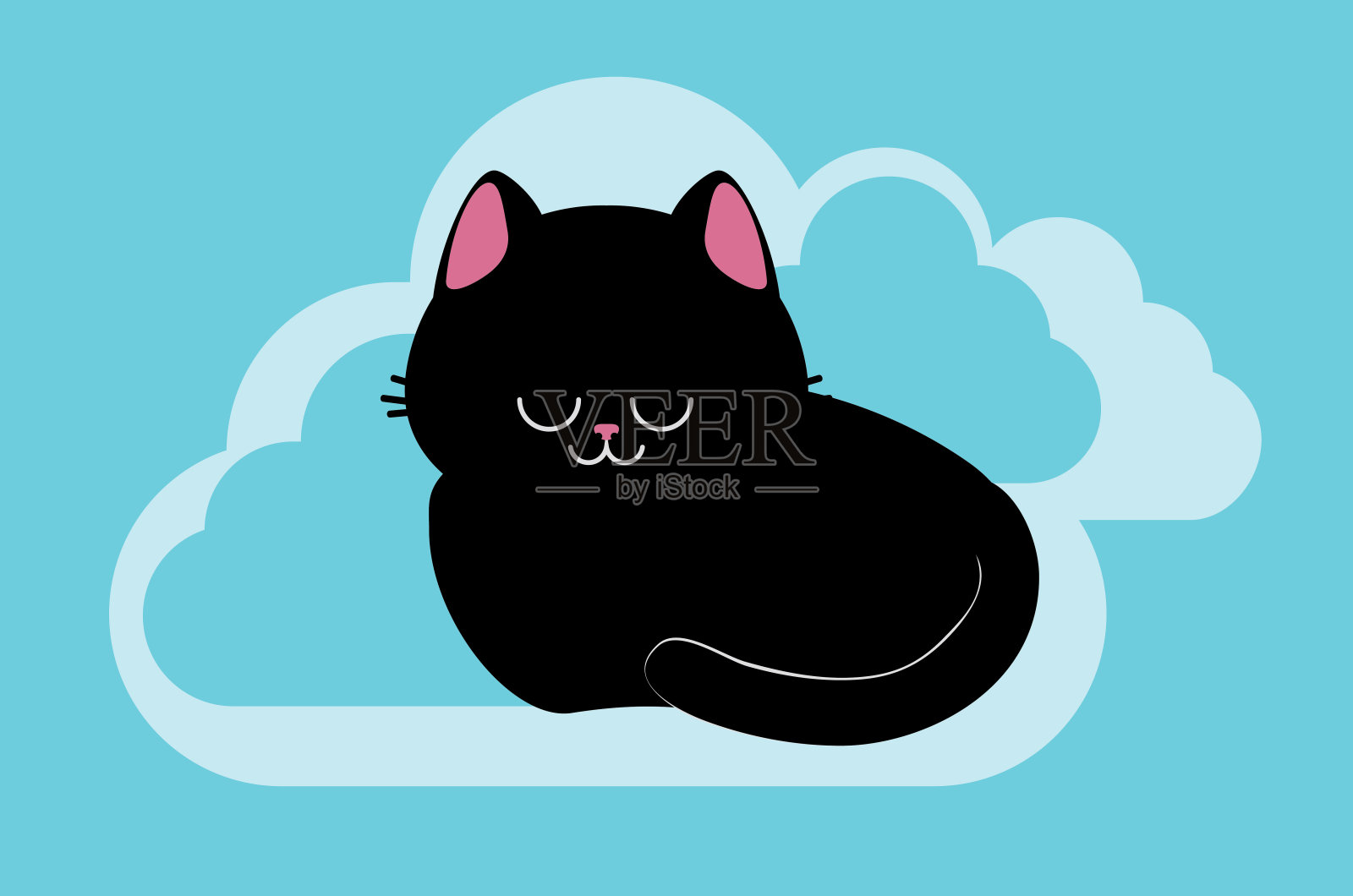 黑猫睡觉卡插画图片素材