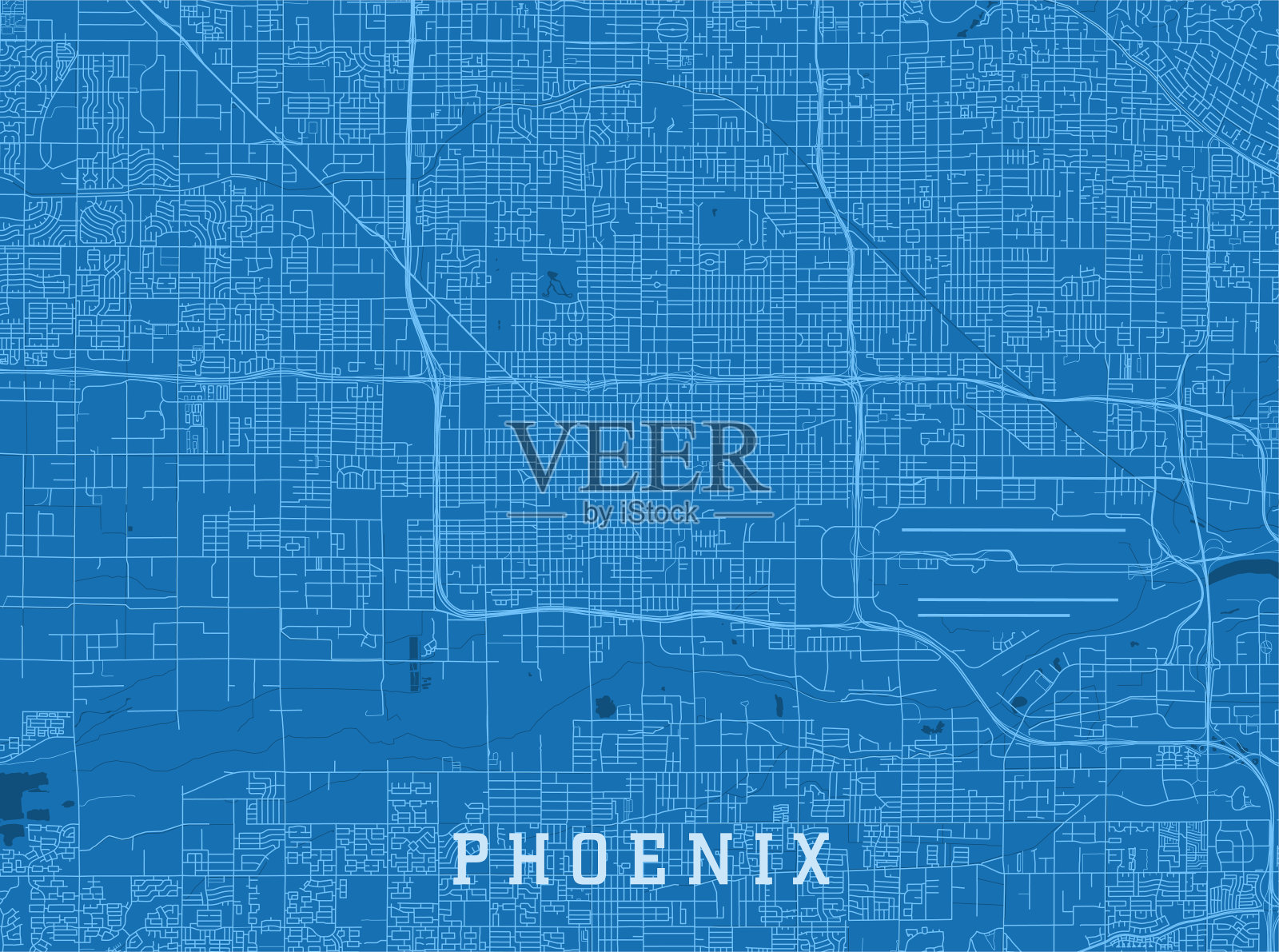 凤凰AZ城市矢量地图蓝色水平插画图片素材