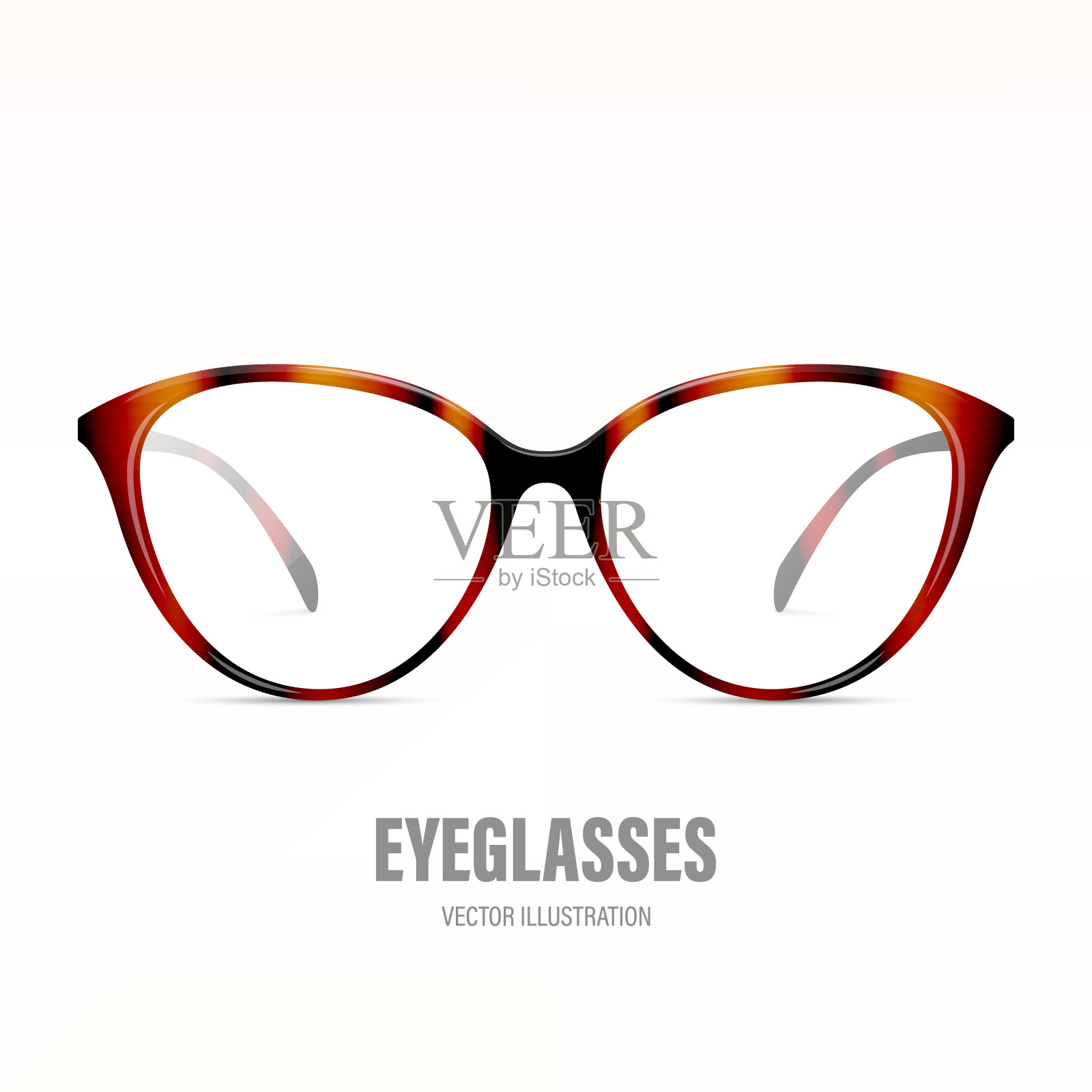 矢量3d现实豹圆框架眼镜隔离。采购产品太阳镜，镜头，眼镜在前视图。设计模板的光学和眼镜品牌概念插画图片素材