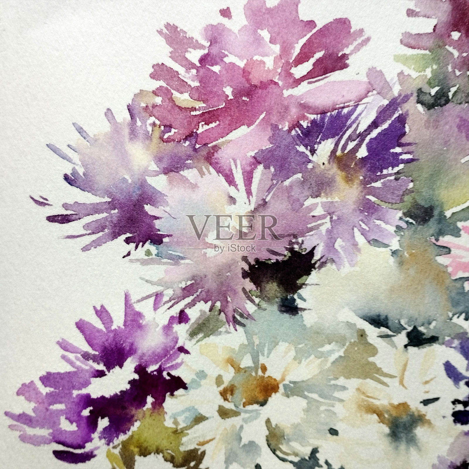 抽象明亮的彩色装饰背景。手工花卉图案。美丽温柔浪漫的花束插画图片素材